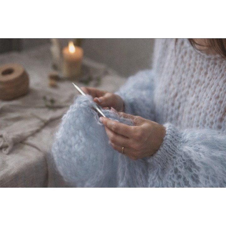 Lichtblauwe Mohair-Mix Gebreide Jurk