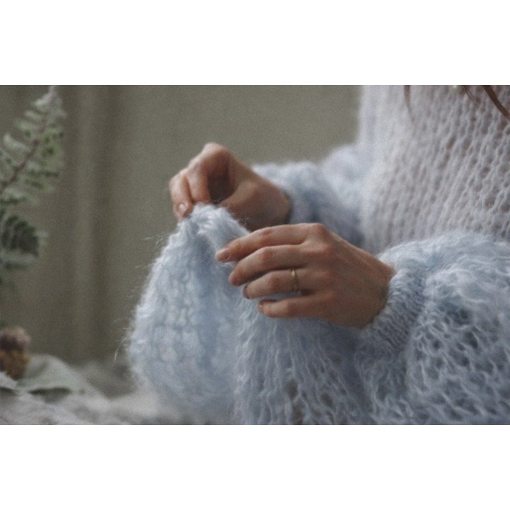 Lichtblauwe Mohair-Mix Gebreide Jurk